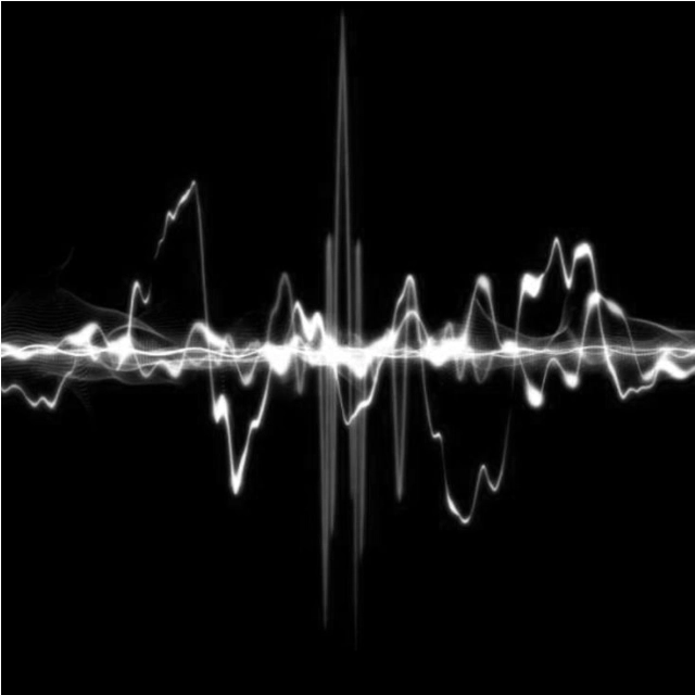 Oscilação de sinal de áudio branca e errática sobre fundo preto. As linhas agudas e distorcidas sugerem a captura de um som misterioso ou uma frequência paranormal.